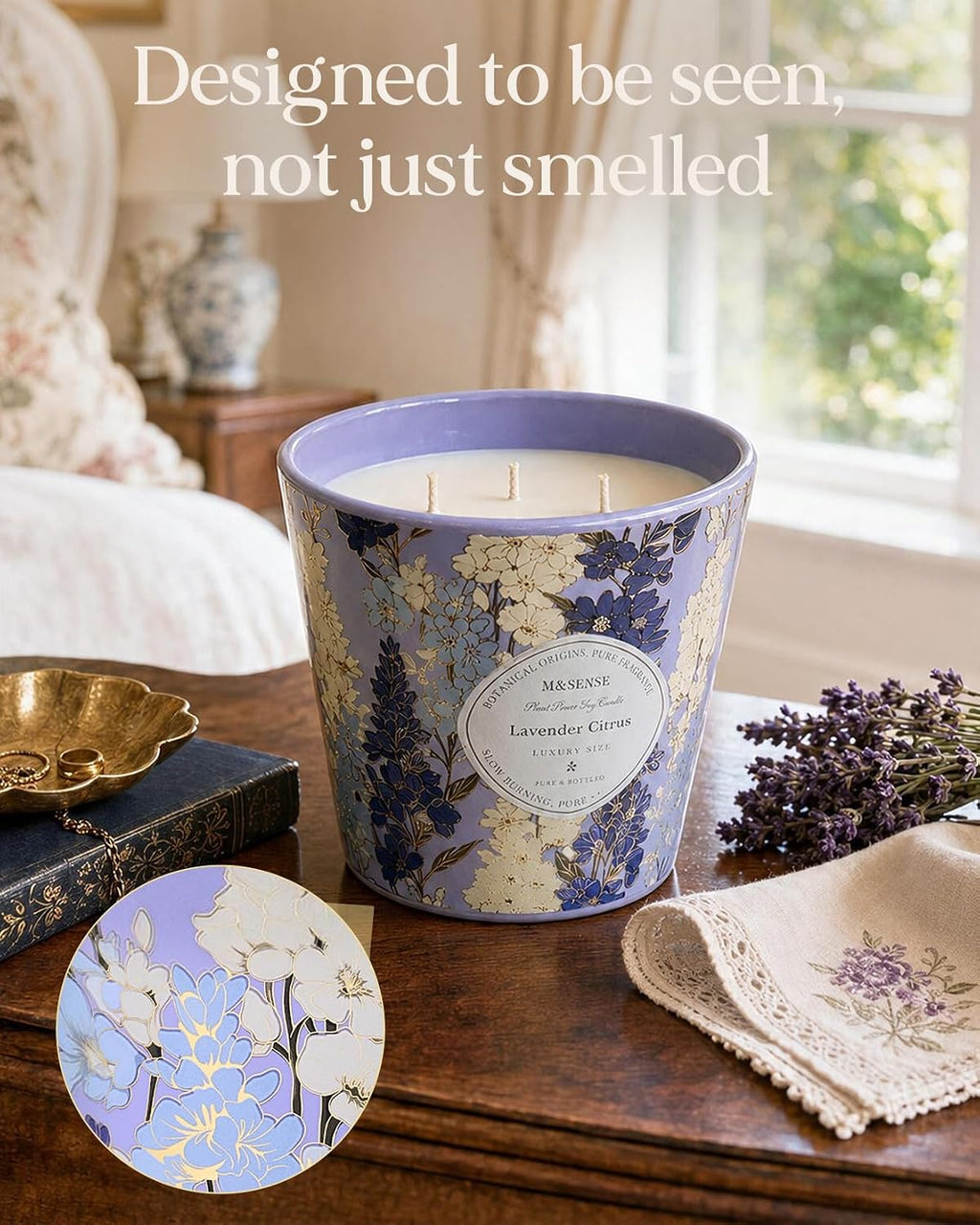 M&SENSE Lavender Citrus Scented Candle, Large 28.2oz Natural Soy Wax
