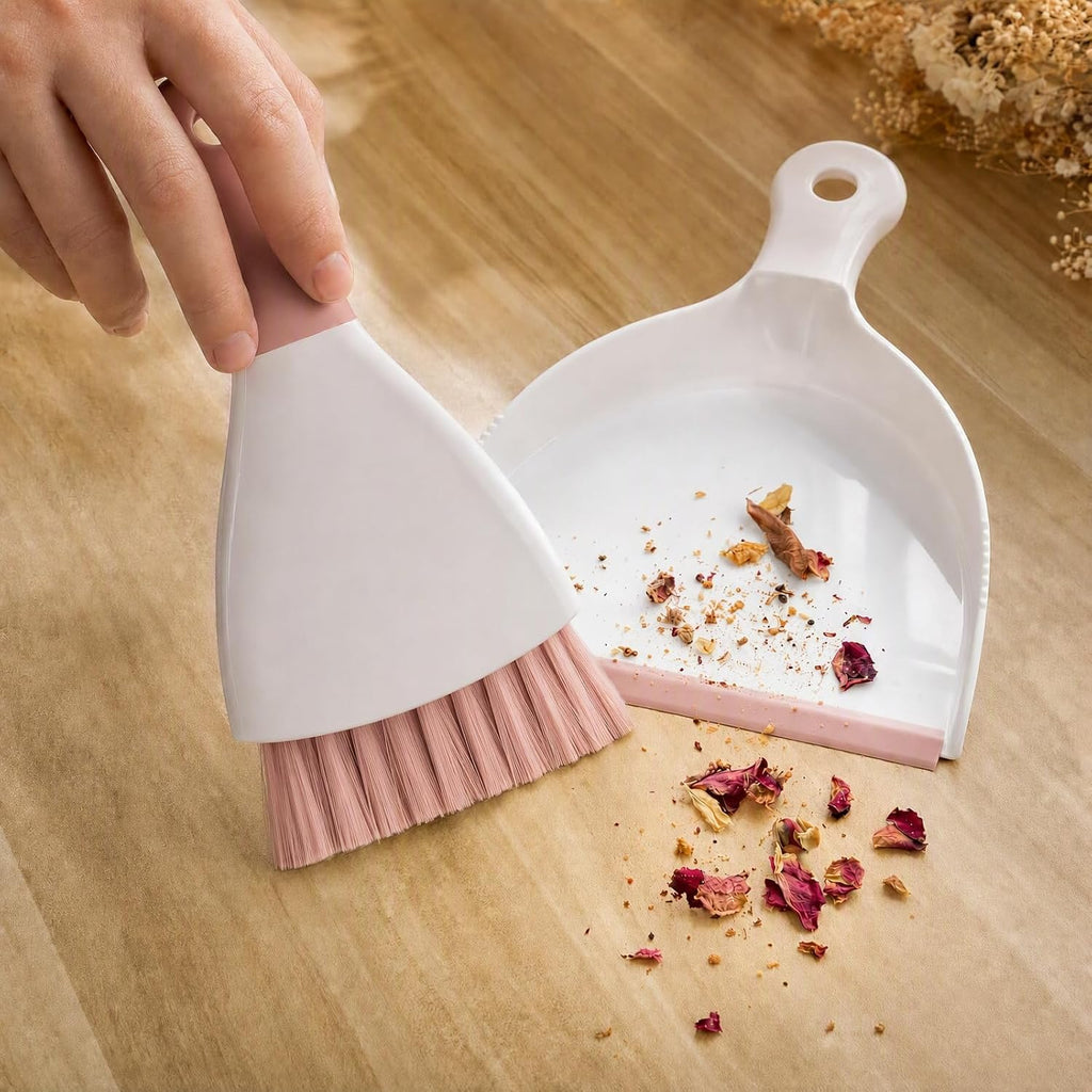 GeeRic Mini Dustpan and Brush Set, Dust Pan Broom Pink