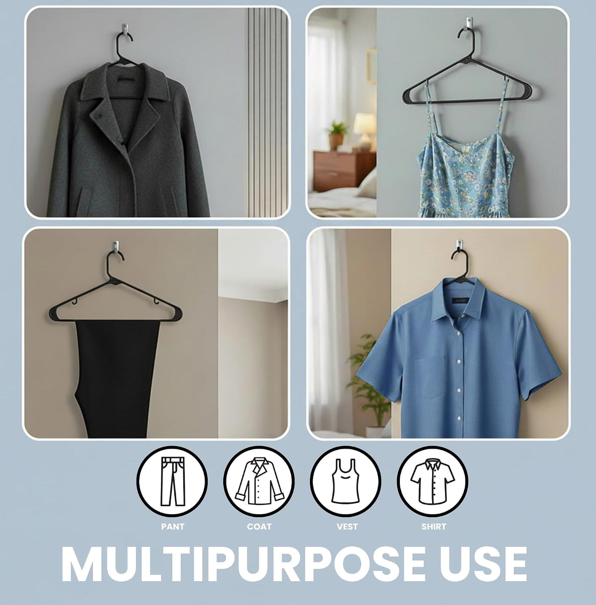 Utopia Home Plastic Hangers 20 Pack – Built-in Strap Hooks Black