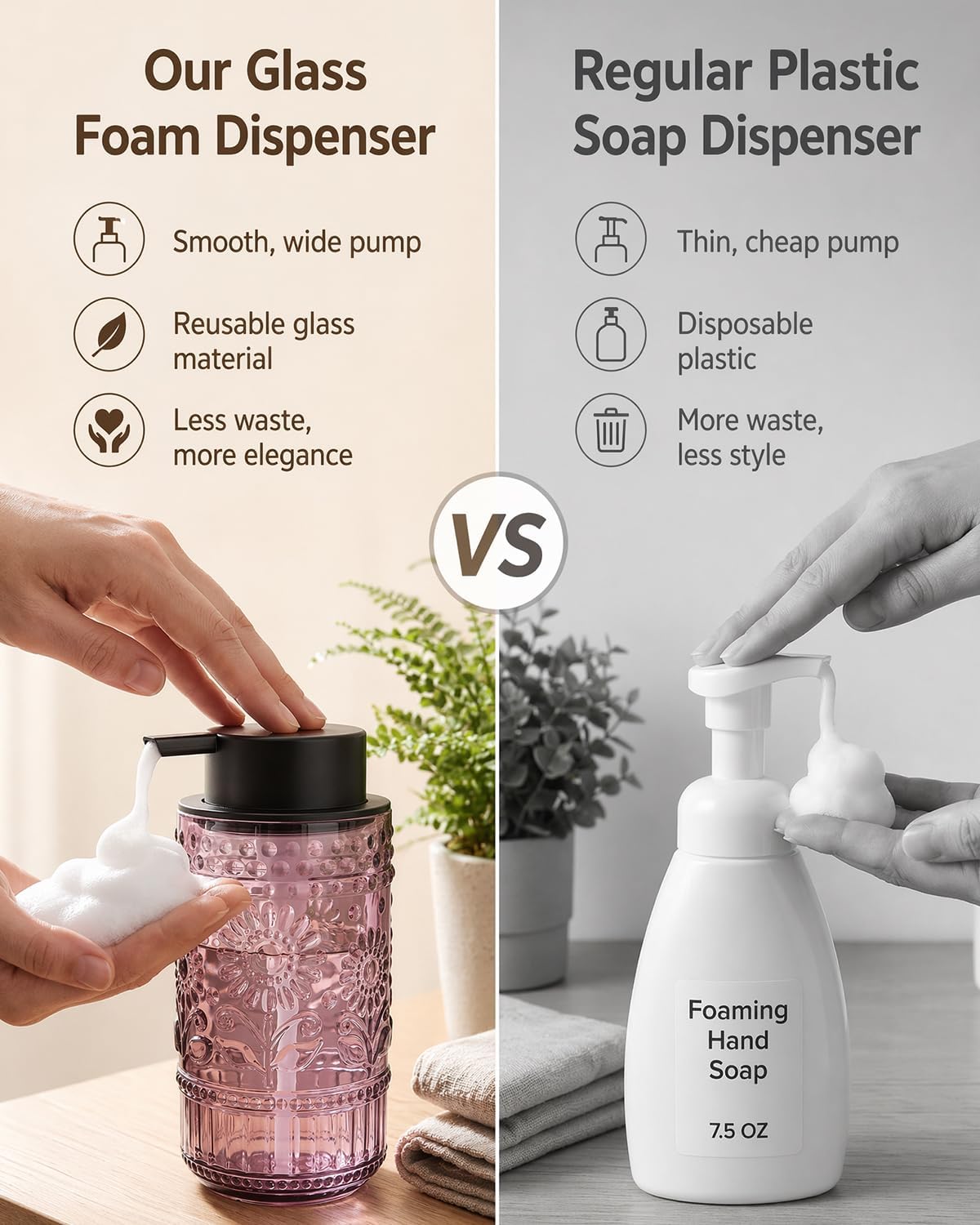 Glass Foaming Soap Dispenser, Vintage Foam Hand Soap Dispenser, Purple