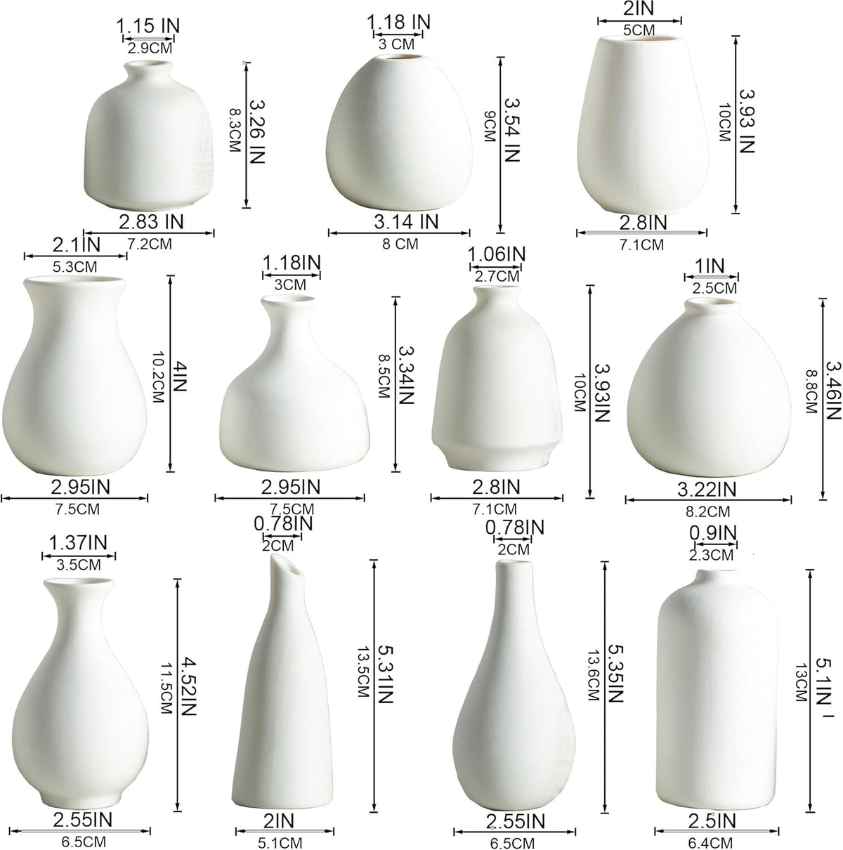 Ceramic Bud Vases, White Mini Vase Set of 11, Small Pottery Vases for Flowers Mini Ceramic Vases for Pampas Grass Vase Bulk for Wedding Table Centerpieces Decoration Boho Home Decor DIY Gift