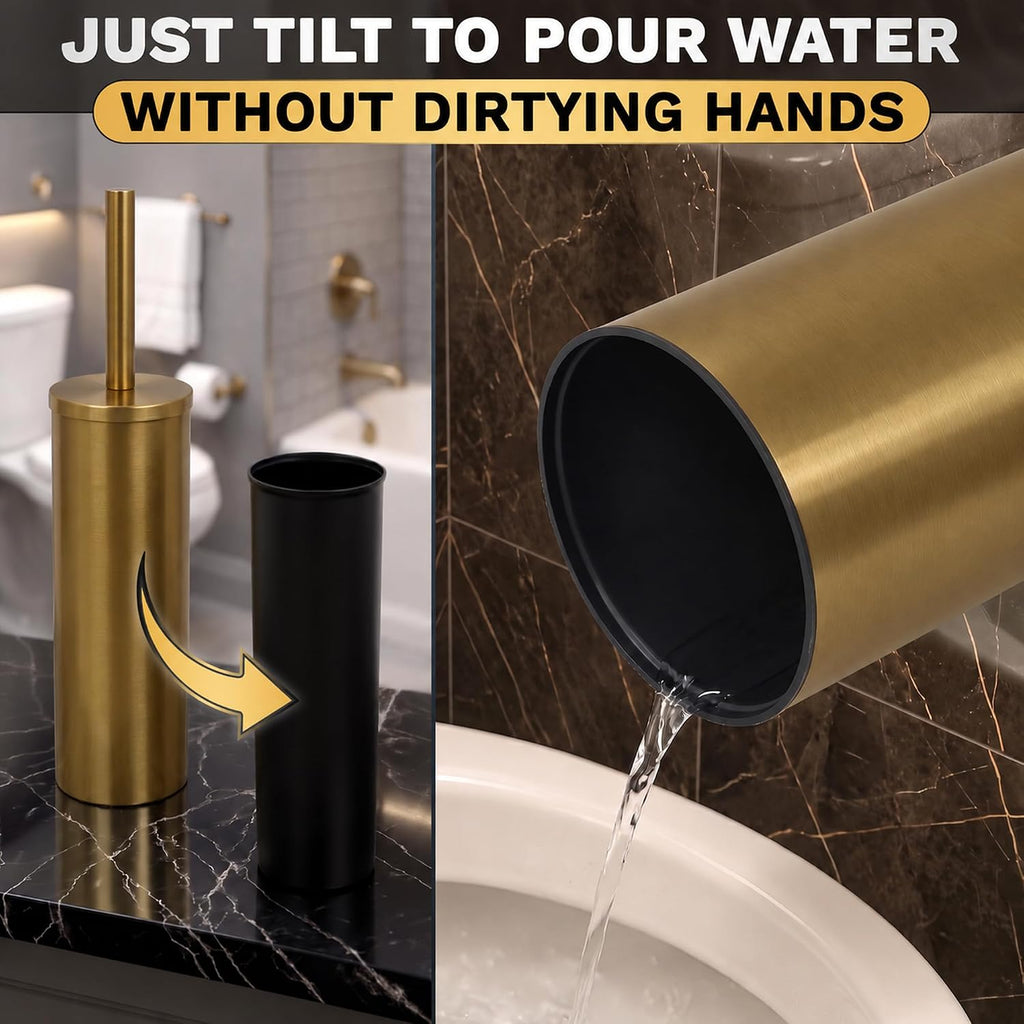 Toilet Bowl Brush and Holder Set, 15.7 in Matte Gold Stainless Steel