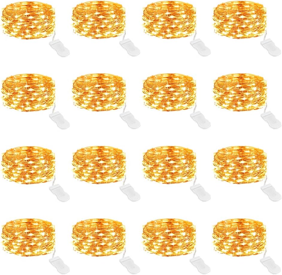Onforu 16 Pack Warm White Fairy Lights Battery Operated String Lights, 6.5ft IP67 Waterproof Twinkle Light for Mason Jar Wedding Centerpiece Decor Christmas Bedroom