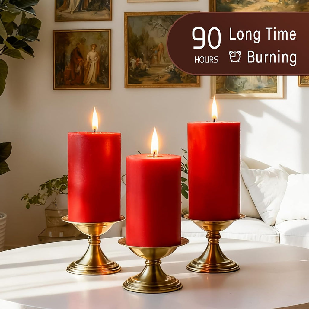 Red Soy Pillar Candles,3 Pack,2.8 x 6 Inch,Unscented,85-Hour Burn