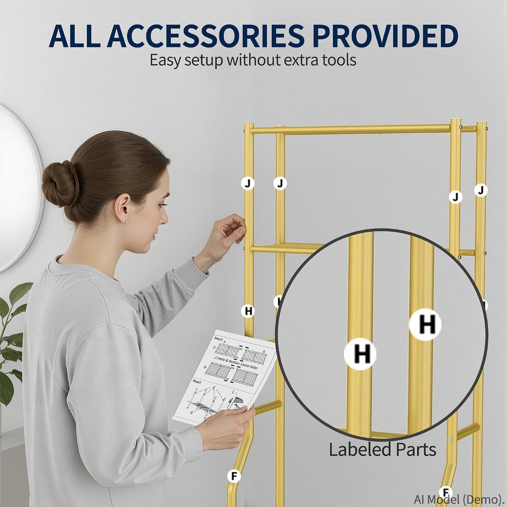 GloTika 3-Tier Over Toilet Storage, Anti-Wobble, Gold