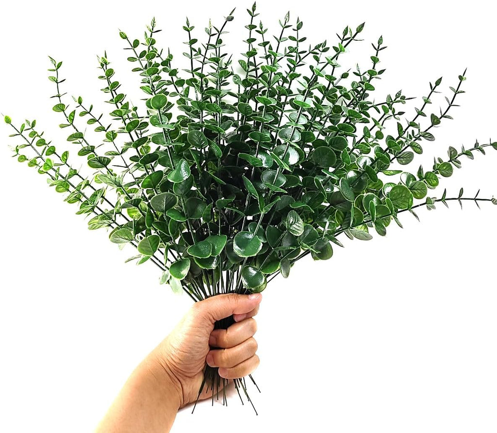 TIHOOD 25pcs Eucalyptus Stems Faux Greenery Artificial Eucalyptus Leaves Decor Branches for Wedding Centerpiece Flowers Bouquet Farmhouse Home Decoration