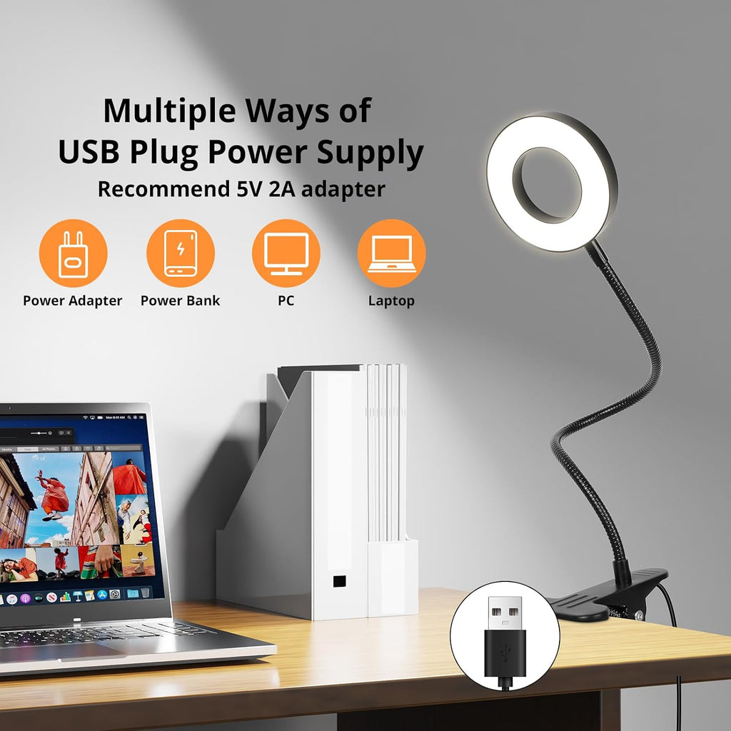 Woputne Desk Lamp Clip on Light for Bed Book Reading (Black)