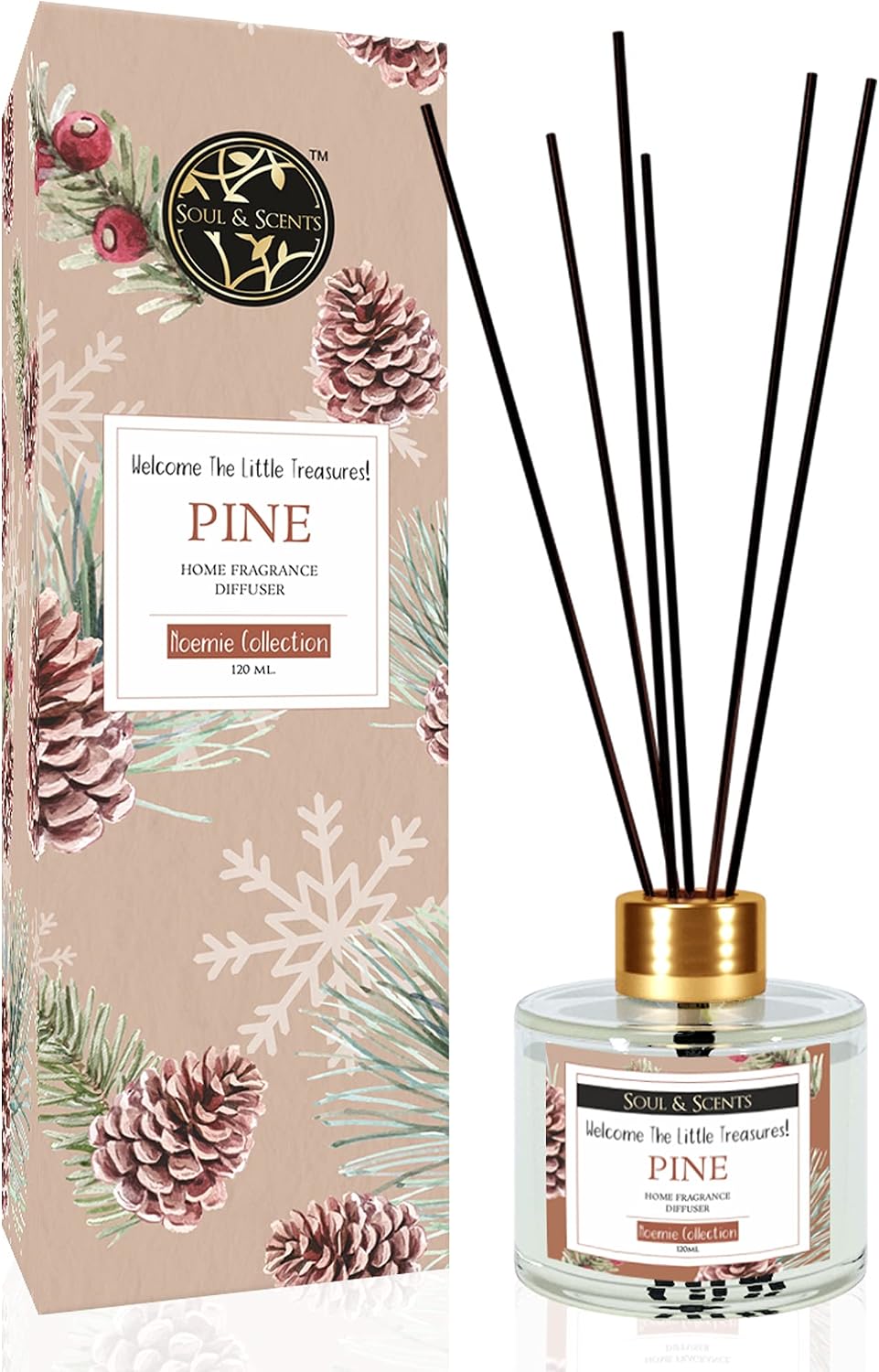 Soul & Scents Pine Scented 4.06 oz (120ml) Reed Diffuser Set with 6 Fiber Sticks for Room Decor | Home Fragrance Reed Diffuser | Air Freshners for Home