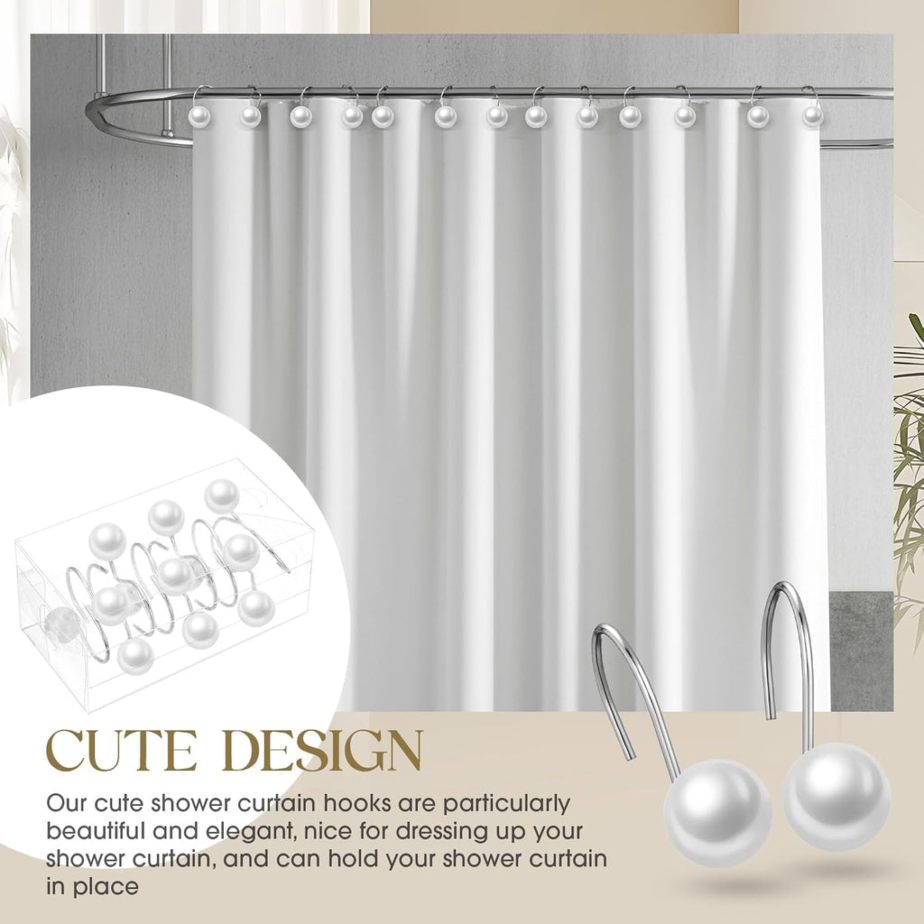 Threehoney 12 Pcs Cute Shower Curtain Hooks Shower Curtain Ring,Ivory