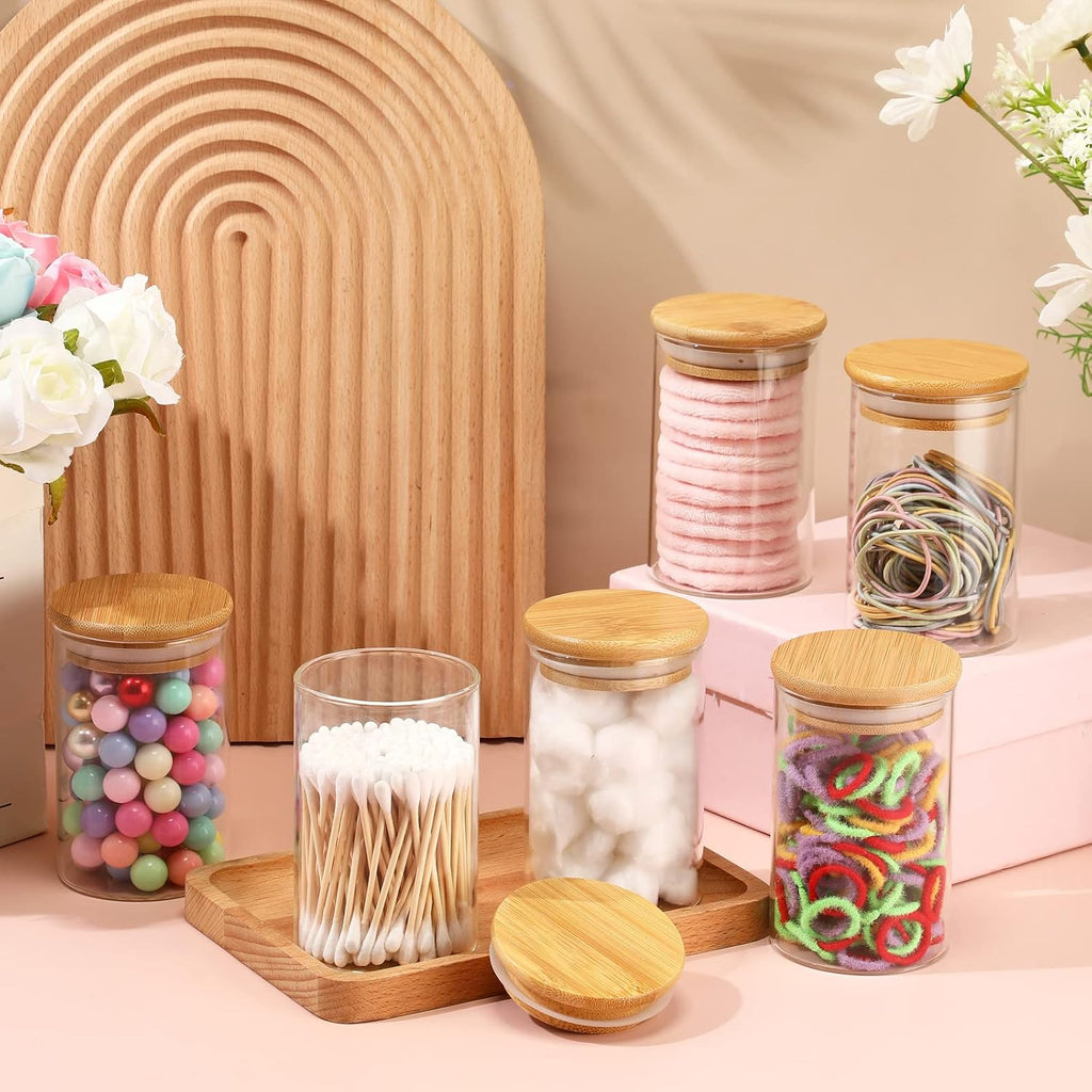 Irenare 6 Pack Glass Apothecary Jars with Lids Bamboo Bathroom Accessories