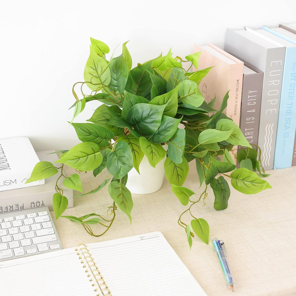 CEWOR Artificial Plants Fake Pothos with Plastic Pot Artificial Potted Plant for Home Office Bedroom Indoor Outdoor Decor 1 Pack