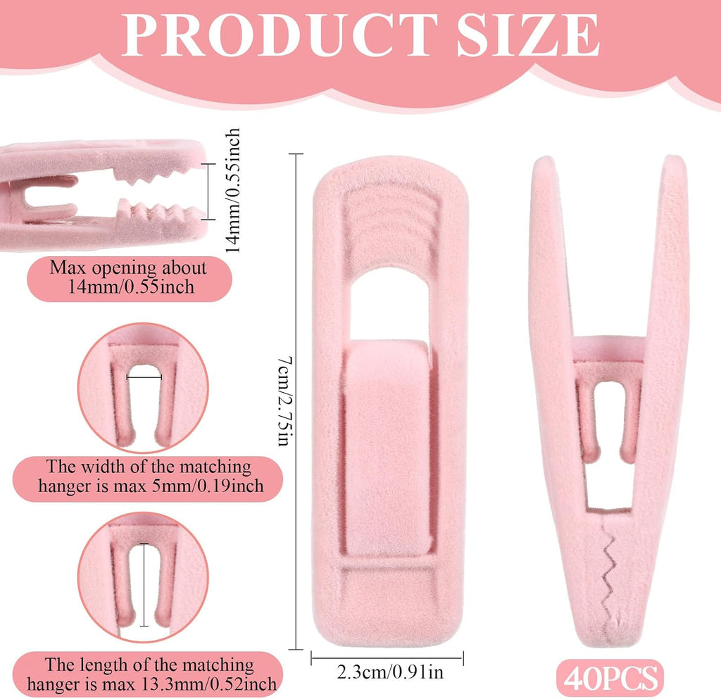 Pink Velvet Hangers Clips, 80 Pack Strong Finger Clips
