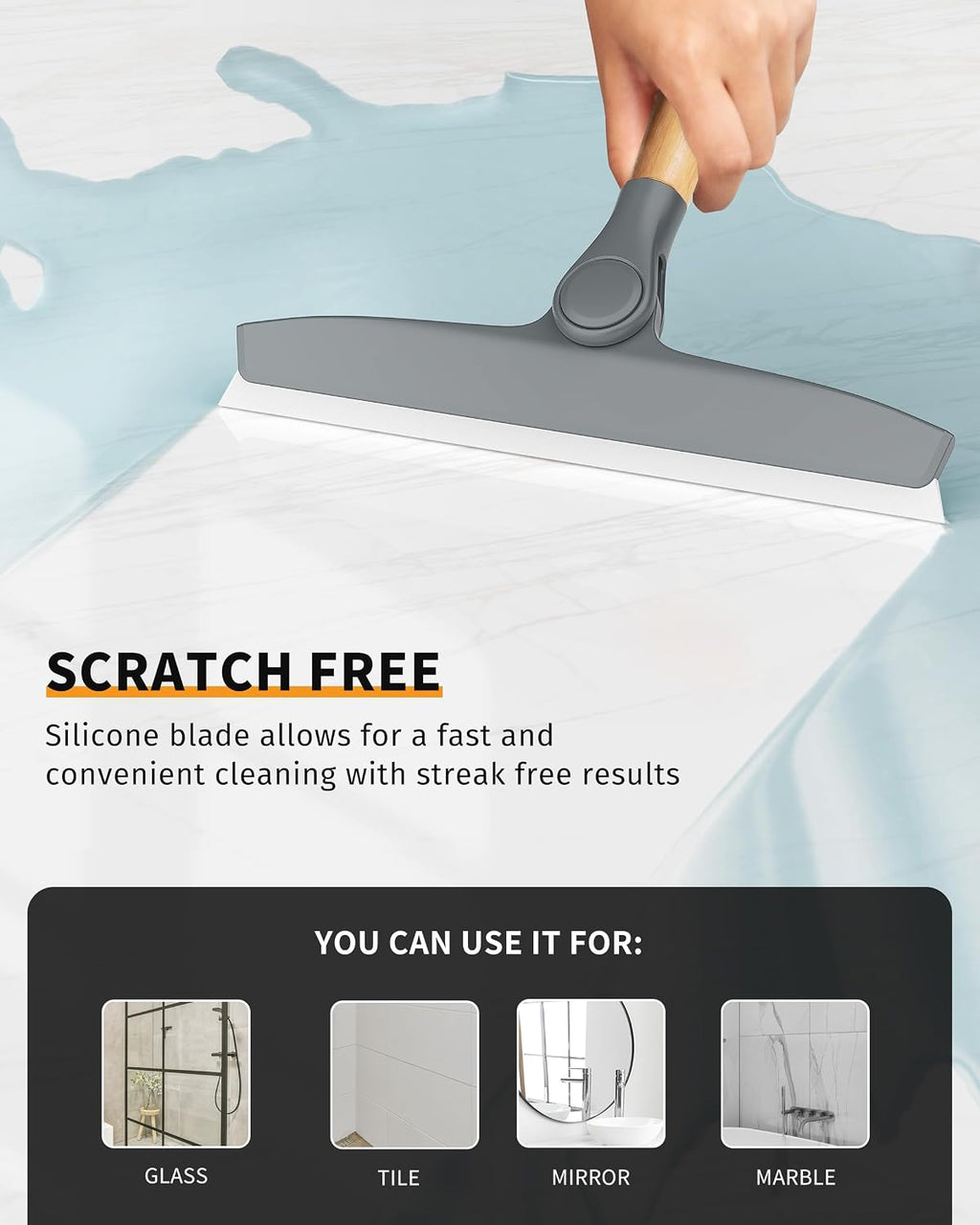 MR.SIGA Silicone Squeegee for Shower Door, Mirror, Glass, 10 inch, Gray