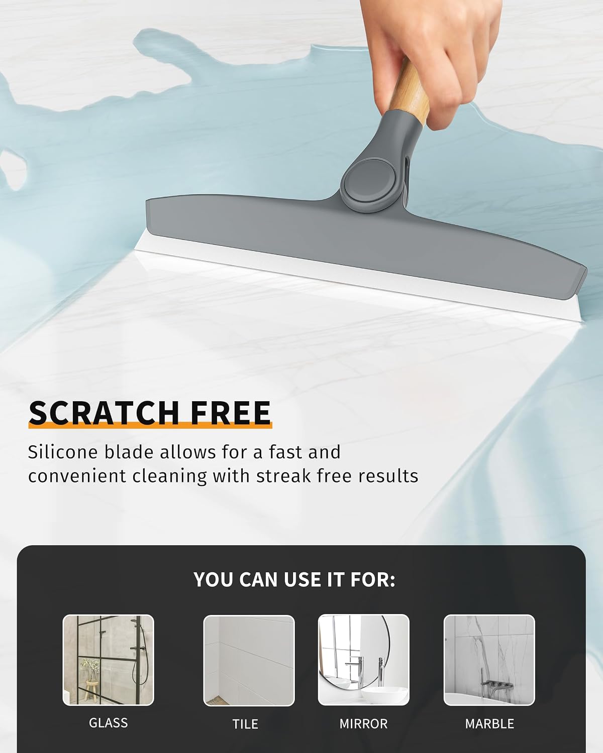 MR.SIGA Silicone Squeegee for Shower Door, Mirror, Glass, 10 inch, Gray