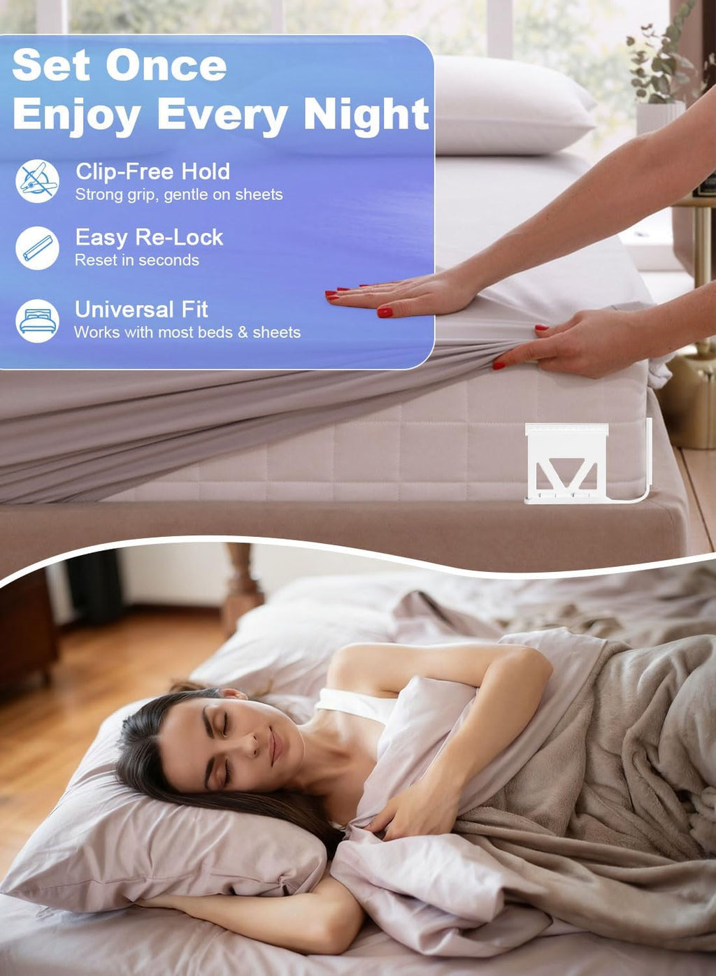 Bed Sheet Holders for Corners, 4PCS Heavy Duty Sheet Locks for Fitted Sheets, Invisible Non-Slip Locking Clips & Corner Grippers to Keep Sheets Firm & Tight, Easy Install, Universal Fit