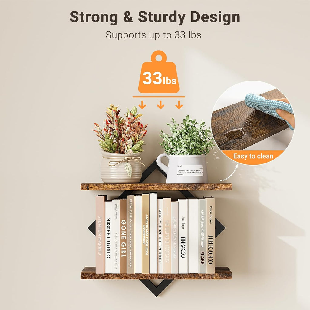 ELYKEN Floating Shelves for Wall, Set of 2 Hanging Shelves, Rustic Brown