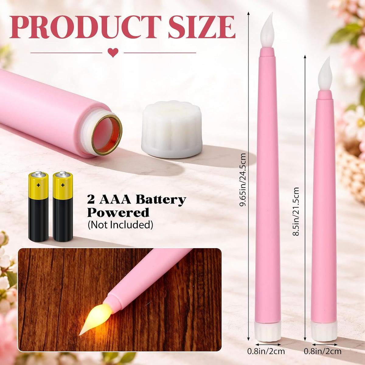 Baquler 25 Pcs 9.7 Inch LED Flameless Taper Candles Bulk, Pink