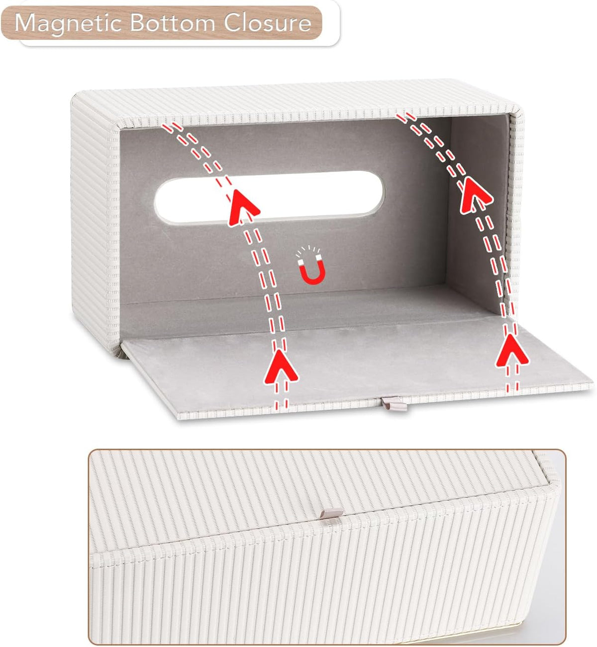 GORESE Rectangle Tissue Box Cover for Kleenex, PU Leather Tissue Box Holder, Rectangular Decorative Tissue Covers for 120(3-Ply)/160(2-Ply) Tissue Box, Cream White