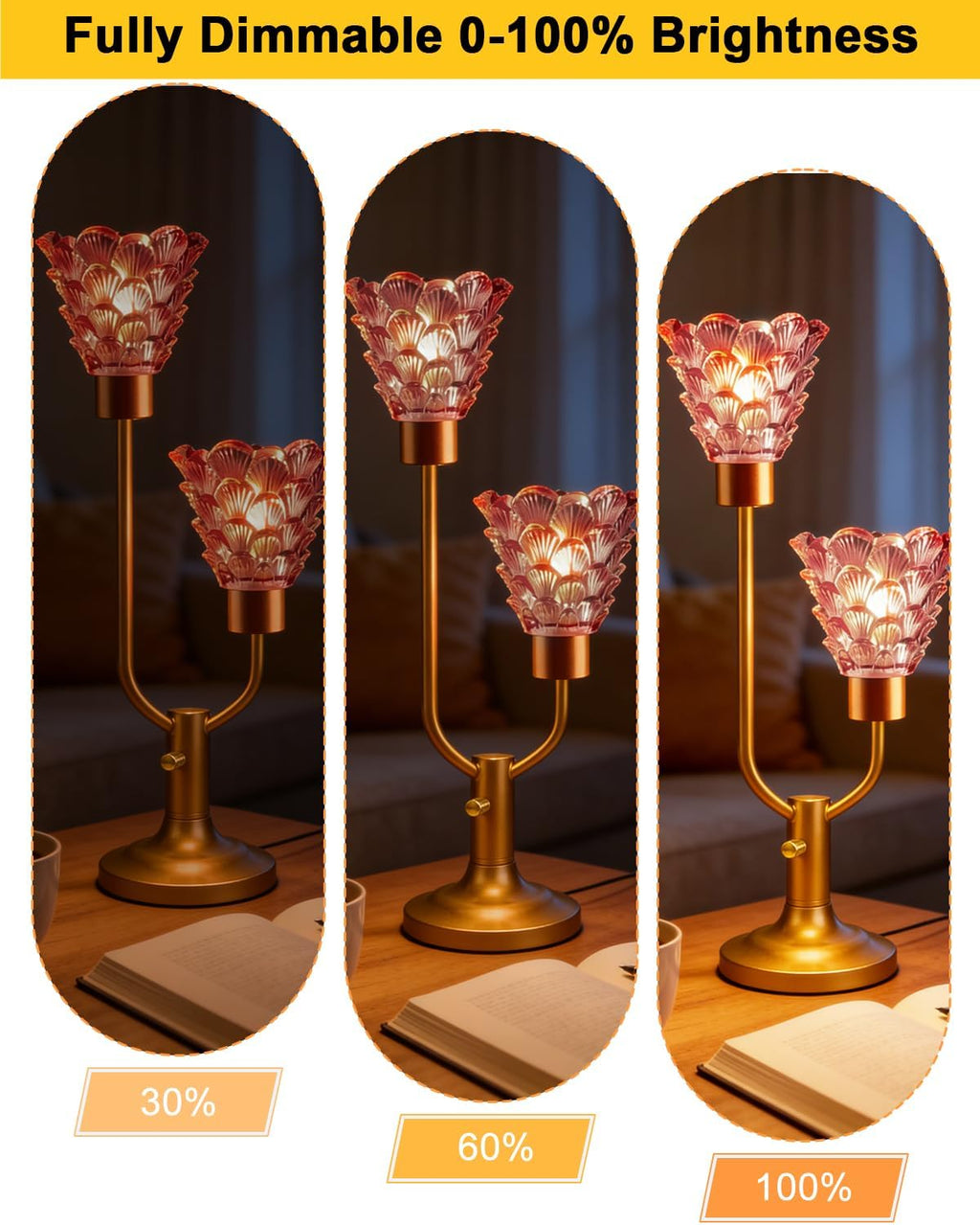 Lightdot Mid Century Modern Glass Table Lamp Dimmable Vintage Pink Lamp
