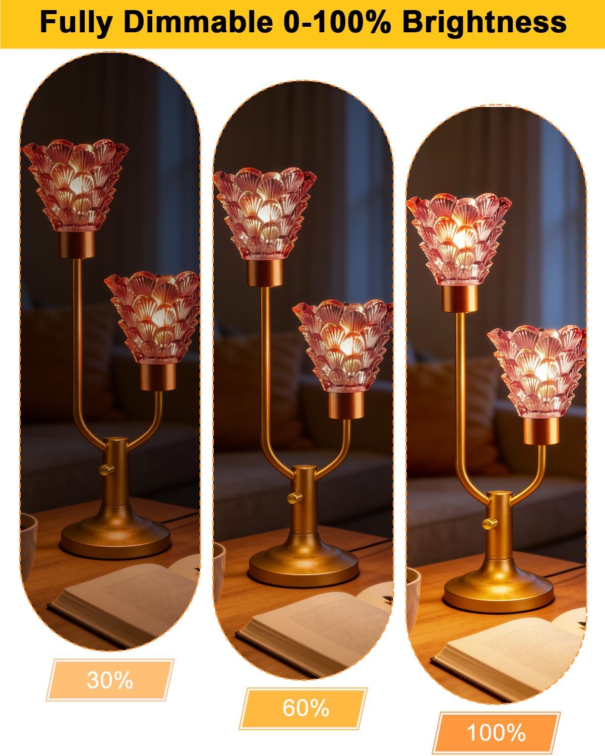 Lightdot Mid Century Modern Glass Table Lamp Dimmable Vintage Pink Lamp