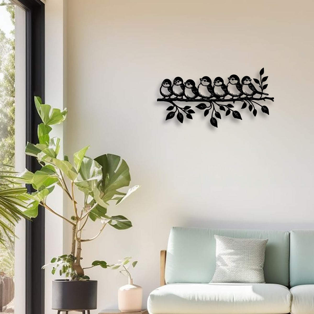 LIYOUYA Birds Flock Standing on Tree Branch Metal Wall Decor - Rustic Farmhouse Room Decor Black Wall Art Home Decor for Living Room, Bathroom, Bedroom, Dining Room, Courtyard (Black)