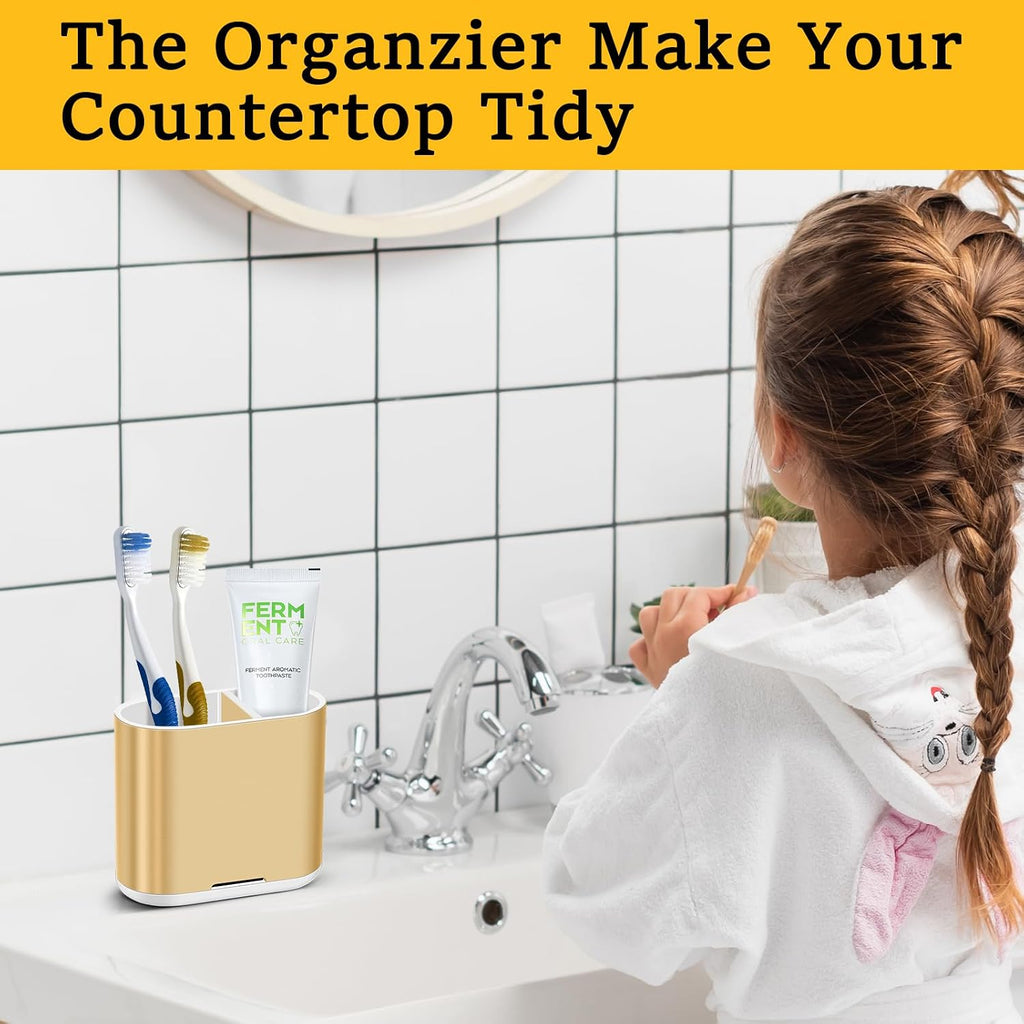 Toothbrush Holders Toothpaste Organizer for Bathrooms, Gold, Small