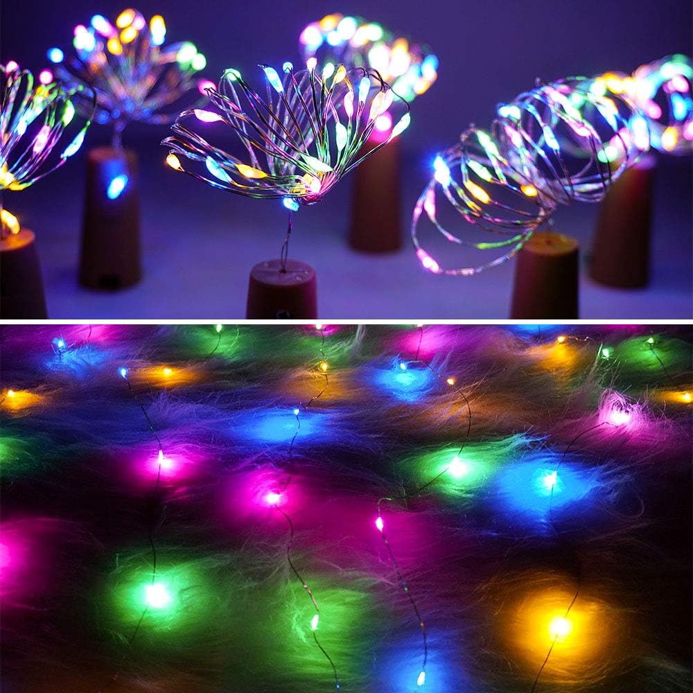 SunKite Wine Bottle String Lights with Cork,18 Pack 20 LED 2M Battery Operated Mini Silver Copper Wire Fairy Lights for DIY Party Wedding Table Centerpieces Decor (Colorful)