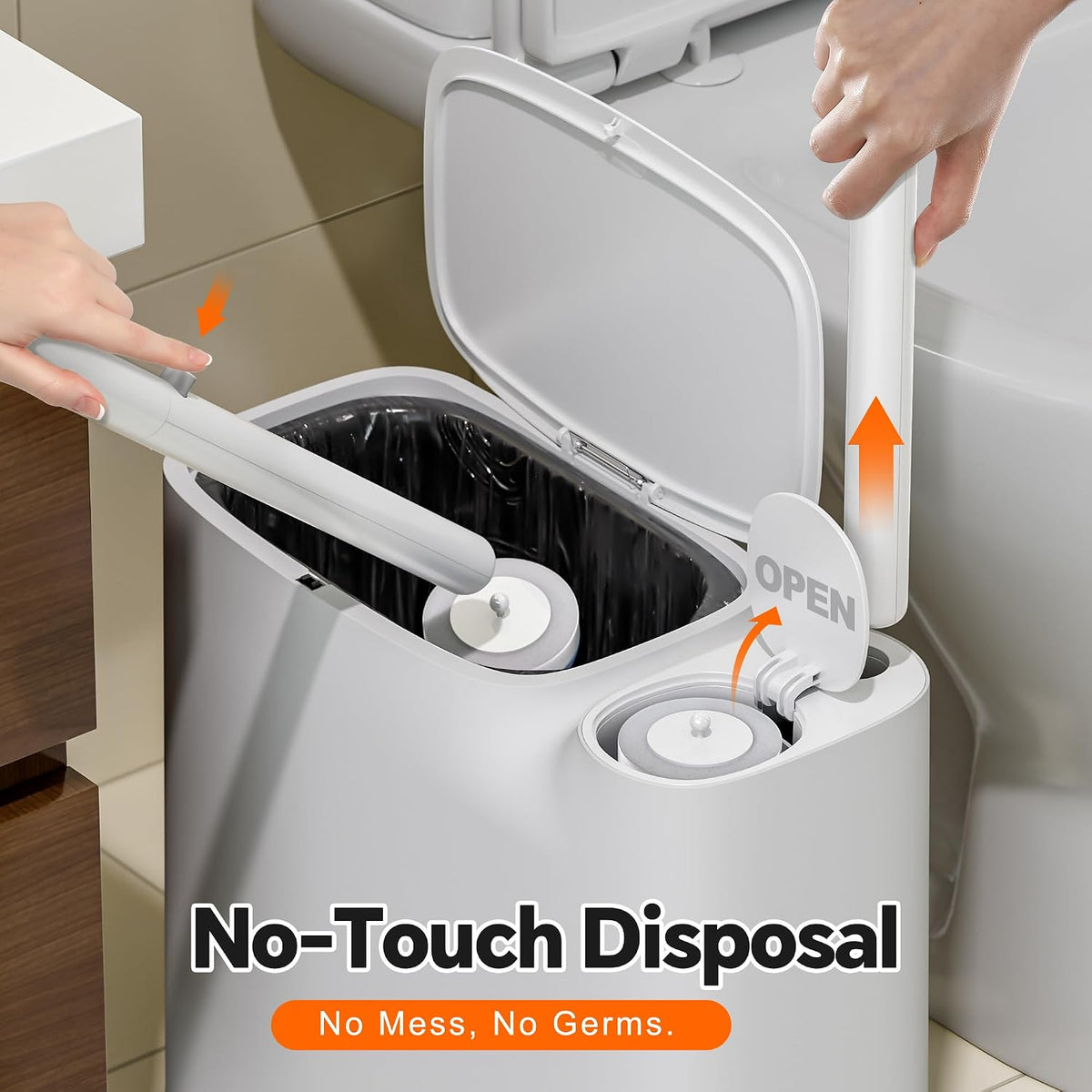 Small Bathroom Trash Can with Toilet Brush Set,36 Disposable Refills