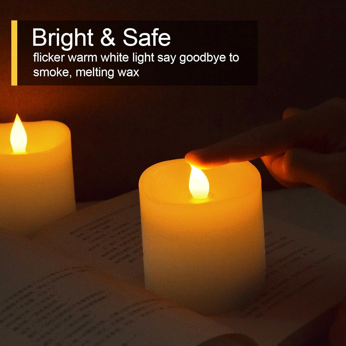 3x3 Flameless Candles with Remote Set of 2, 3 inch Battery Candles Flickering with Timer, LED Pillar Candle for Indoor/Outdoor, Lvory White