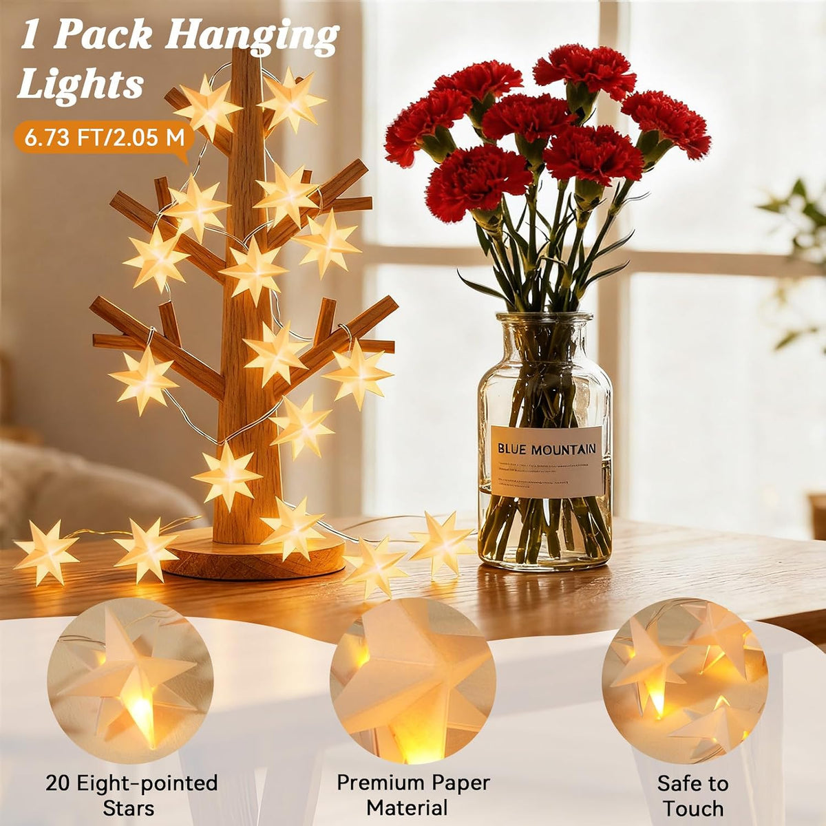 Lewondr 20 LEDs Star String Lights Battery Operated with 6H Timer