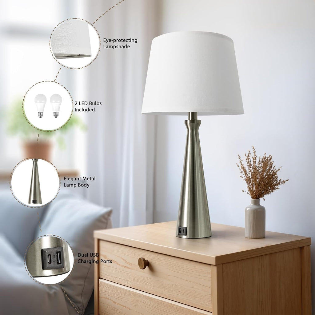 Modern Touch Lamps for Nightstand, 3 Way Dimmable Bedroom Lamp Set of 2