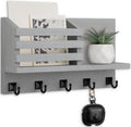 Key Holder Wall Mount, Mail Organizer for Wall with 5 Square Key Hooks