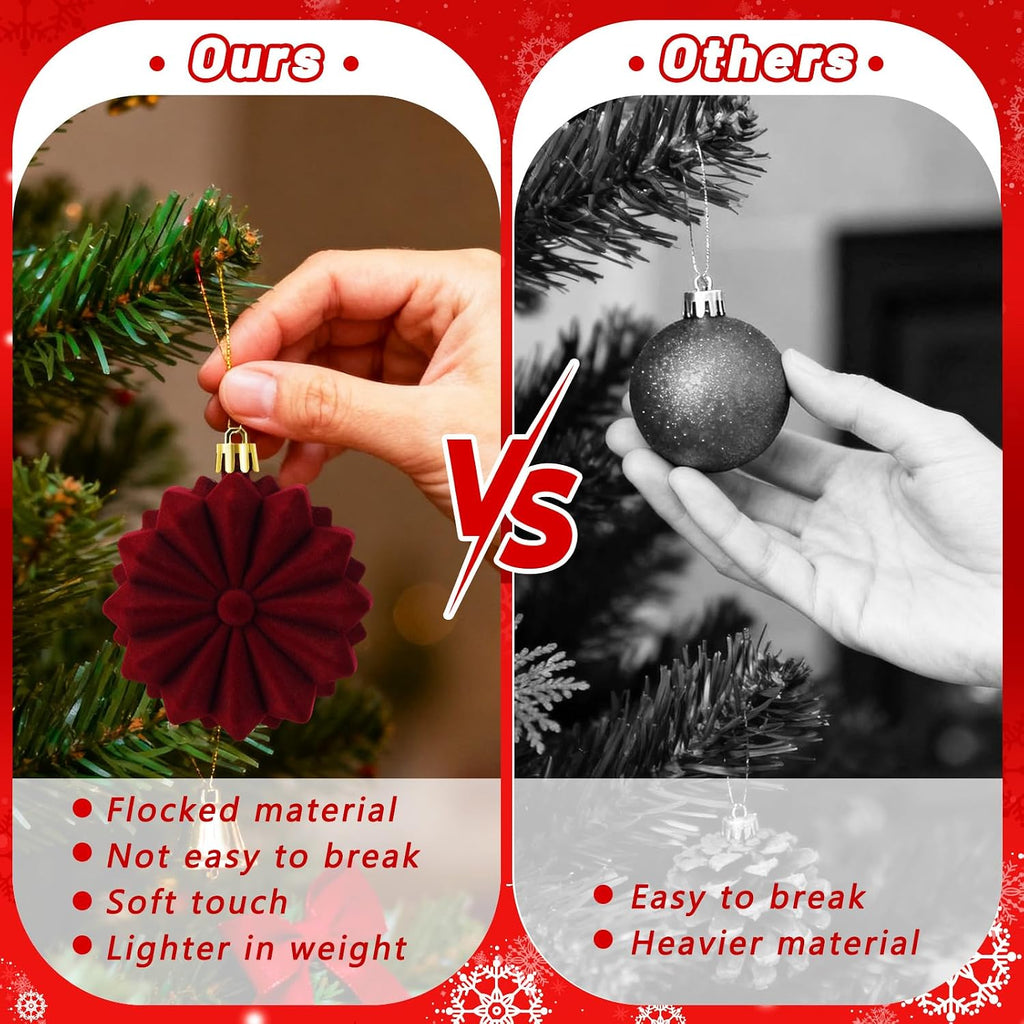 48 Pcs Velvet Christmas Ball Ornaments Set for Xmas Tree Decor(Bourgogne)