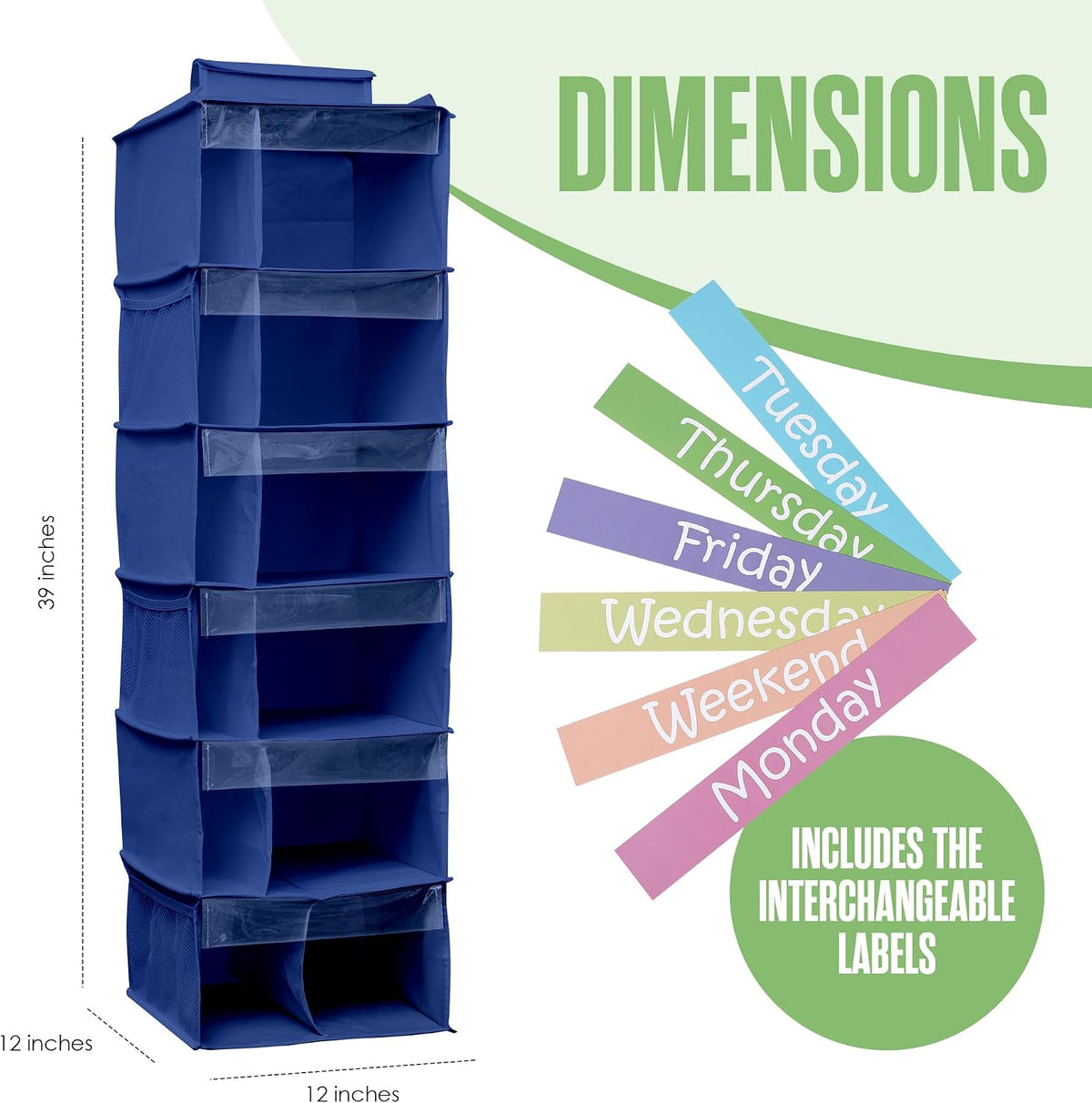 Kids Clothes Organizer, Weekly Clothes Organizer for Kids, 6 Shelf, Blue