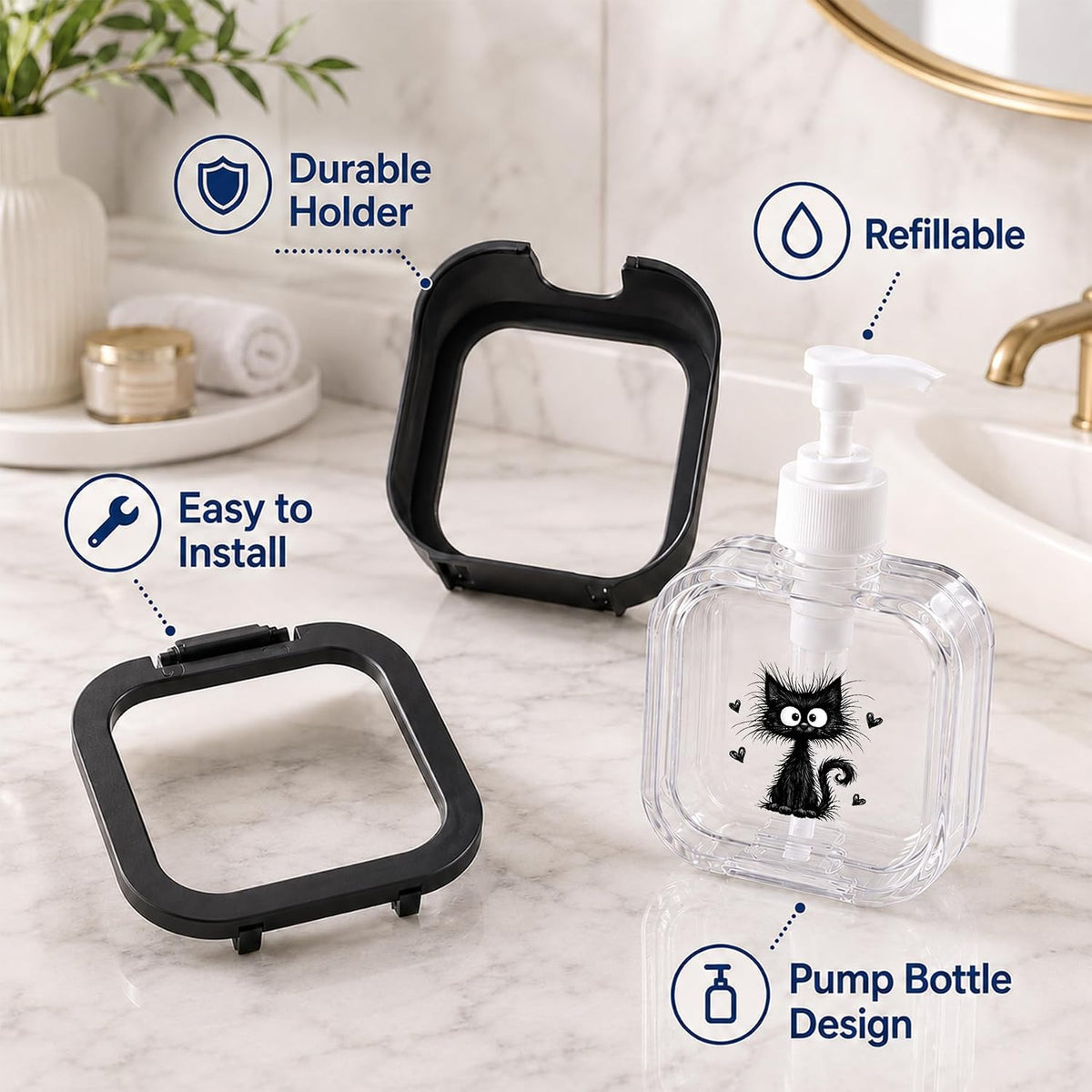 Black Cat Soap Dispenser 500ml Pump Bottle for Hand and Dish Soap