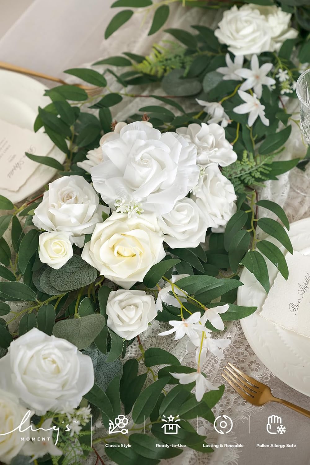 Ling's moment Ivory Eucalyptus Flower Garland White Wedding Arch 6 FT