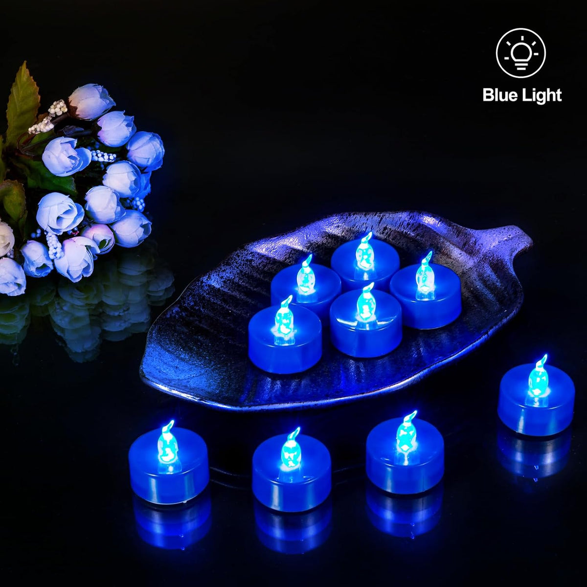 24 Pack Battery Operated Blue Flickering Flame LED Tea Lights