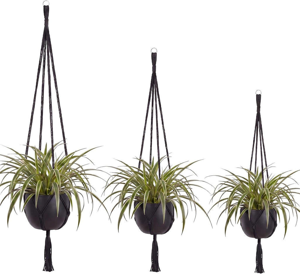 EBOOT 3 Pack 33 41 48 Inch Macrame Plant Hanger, Black, 4 Legs