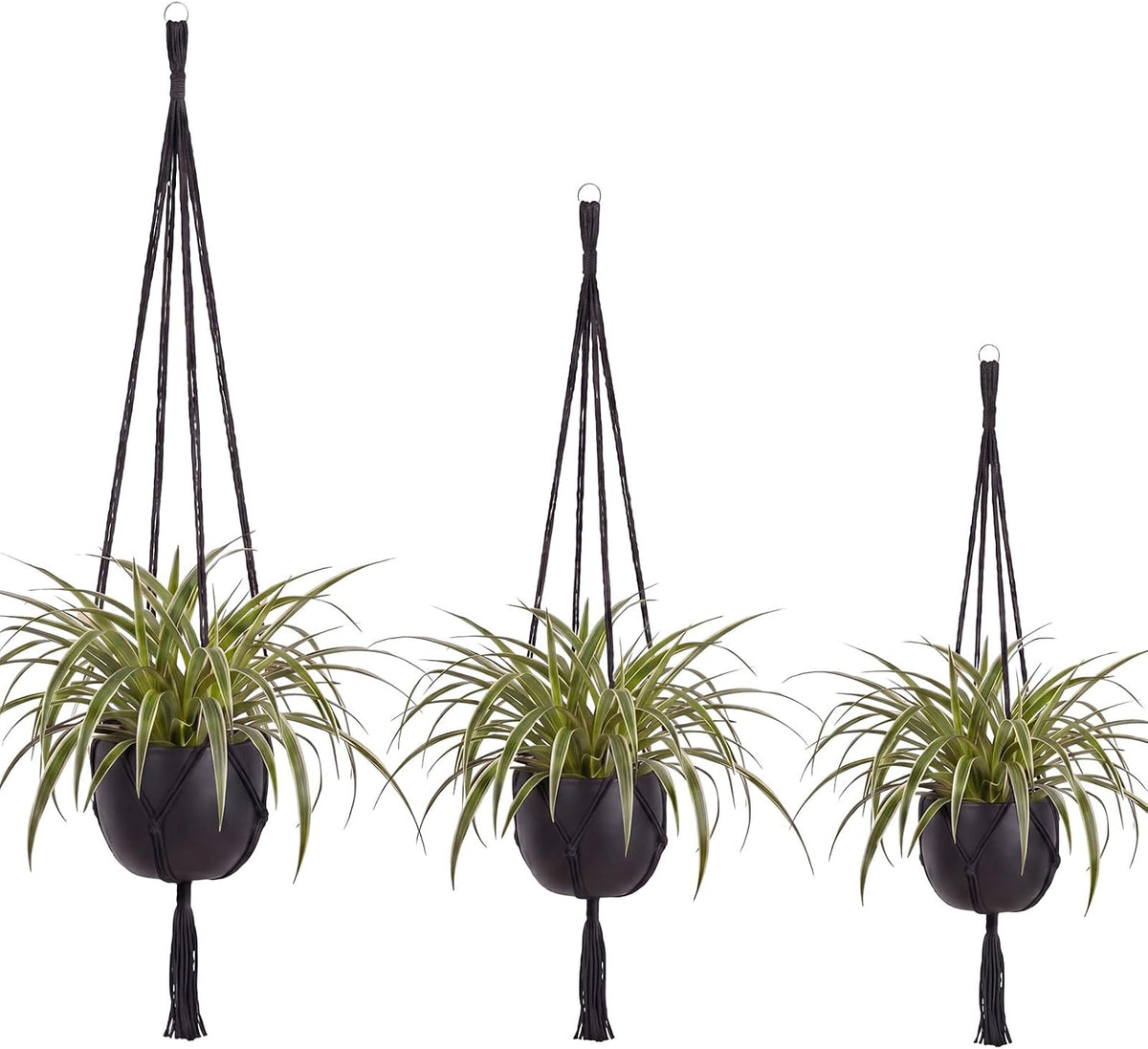 EBOOT 3 Pack 33 41 48 Inch Macrame Plant Hanger, Black, 4 Legs