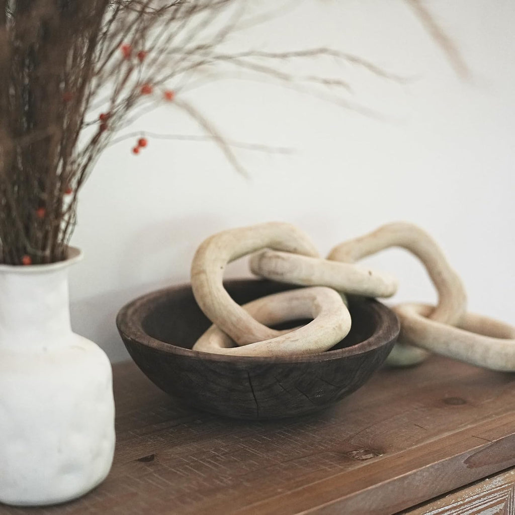 Wooden Decorative Bowl, Farmhouse Centerpiece(Brown)