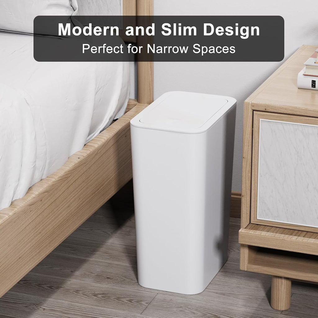 N. NETDOT 3 Pack 3 Gallon Small Trash Can with Lid, Bathroom Garbage Can with Pop-Up Lid, Waste Basket for Bathroom, Kitchen, Bedroom, Powder Room, Craft Room, Office, College (Off White)