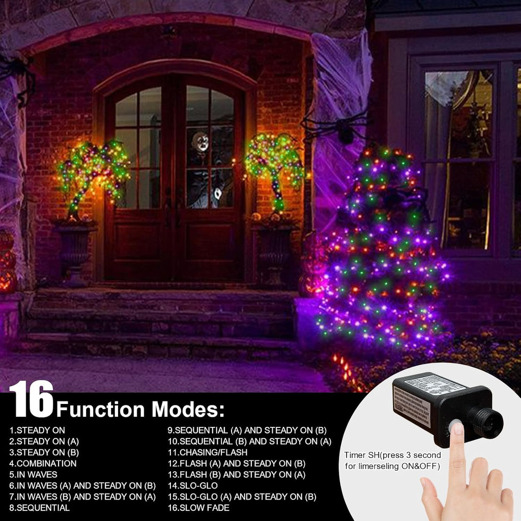 LAMPHOME Halloween String Lights, 100 LED Orange Purple Green Plug in String Lights, 16 Modes Clear Wire Fairy Mini Lights for Indoor Outdoor Halloween Party Garden Yard Home Holiday Decoration