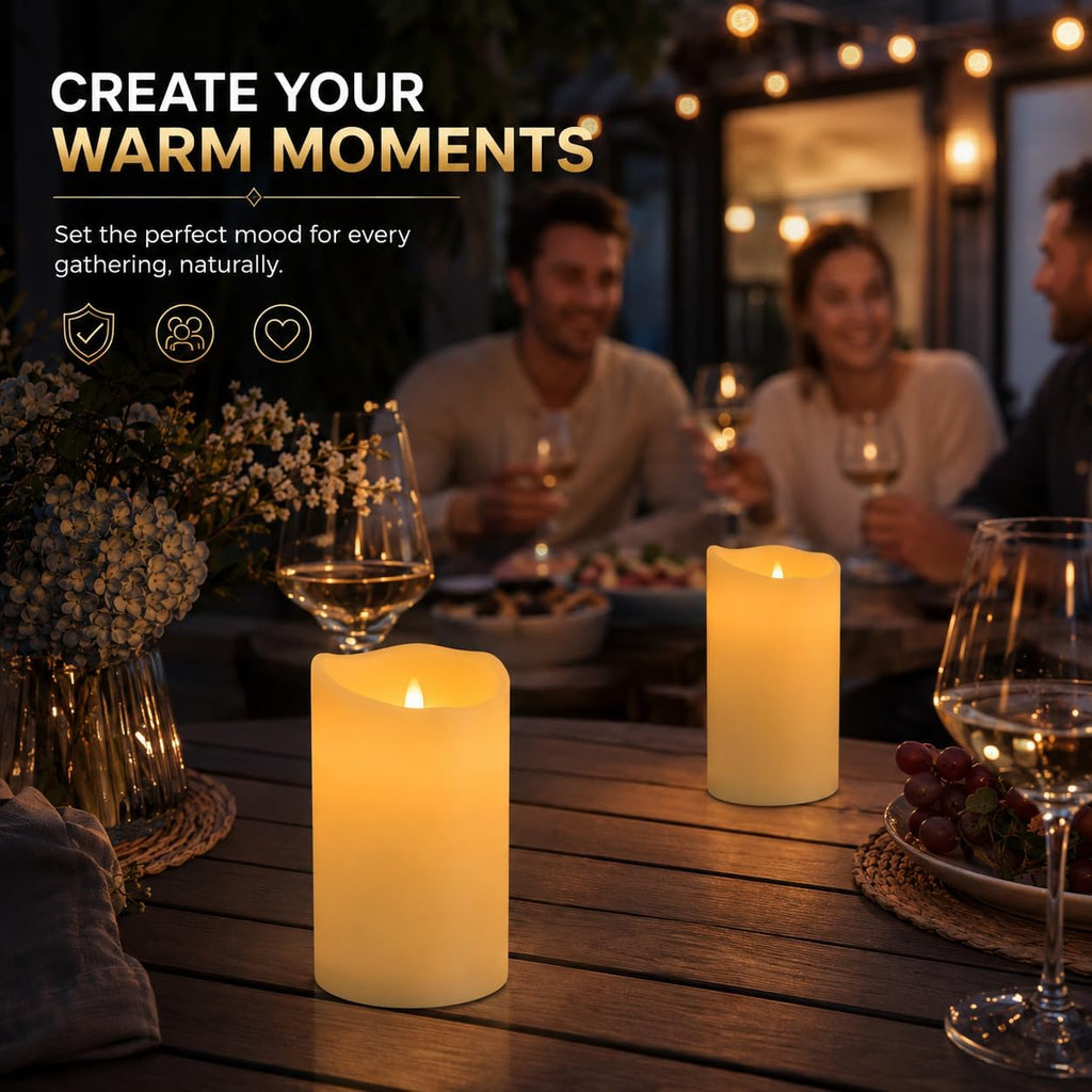 Enido Flameless Candles LED Candles Outdoor Waterproof Candles(D: 3" x H: 6") Battery Operated Plastic Pack of 2 Pillar