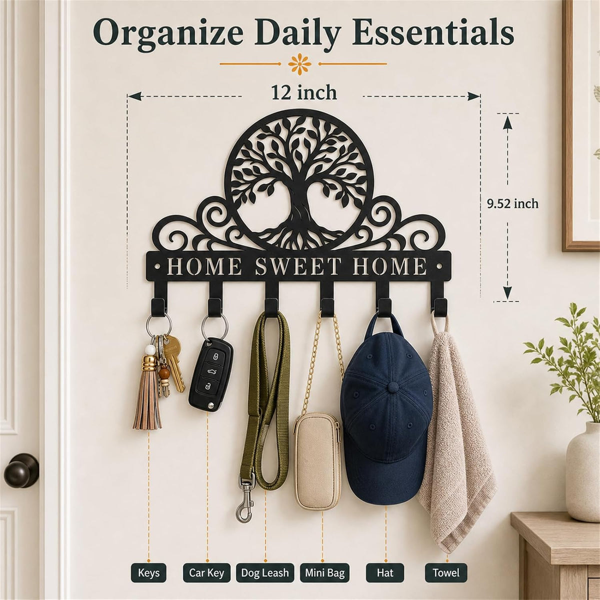 Personalized Tree of Life Key Holder Wall Mount, Metal Key Hooks Decor