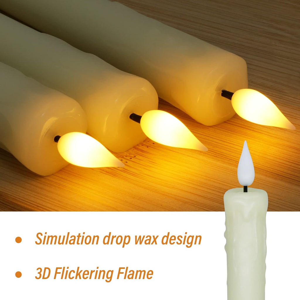 PChero 6.4" Battery Operated Taper Candles, Ivory Drip Wax Shape, 6 Pcs