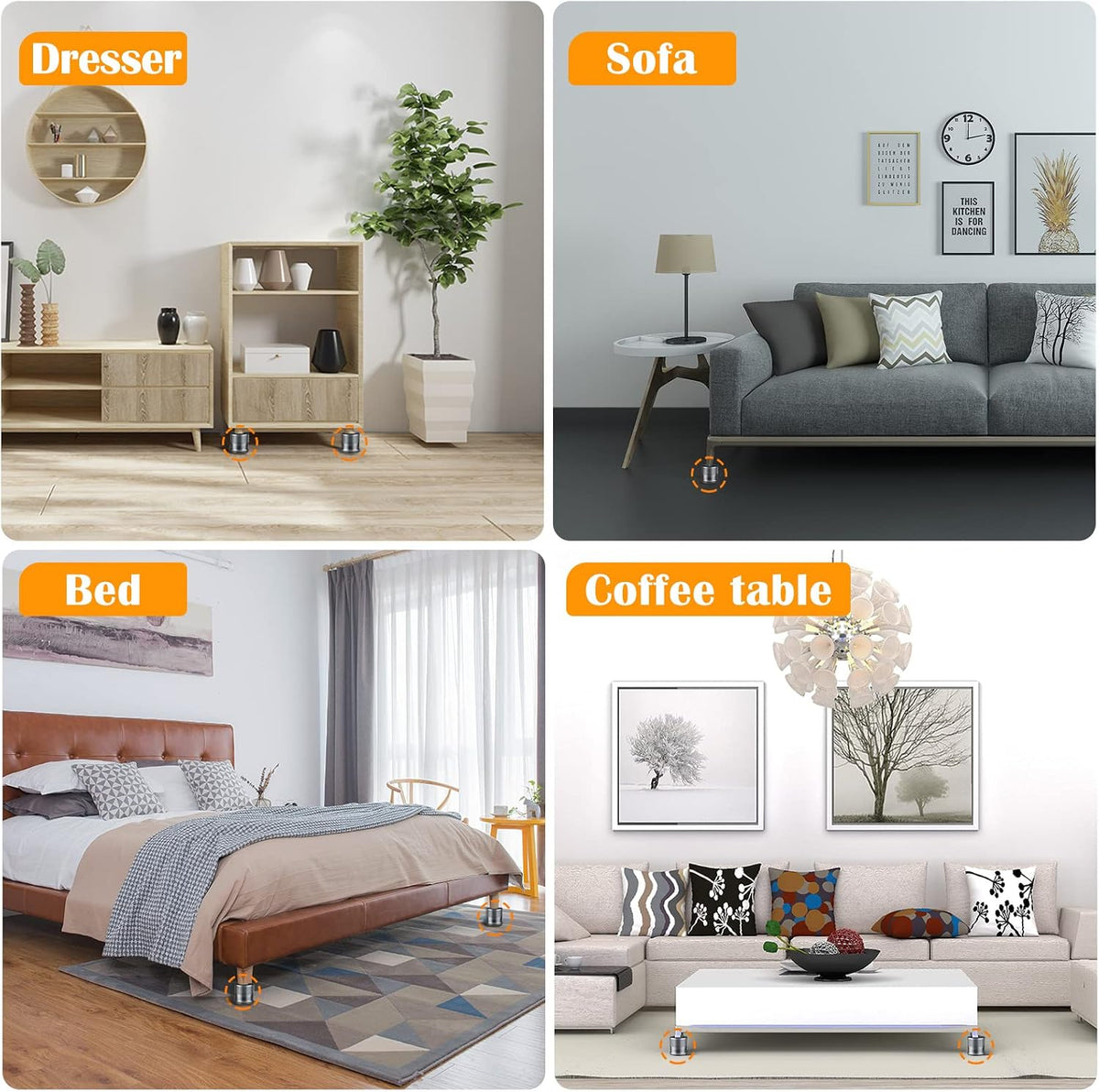4 Pack Metal Adjustable Furniture Bed Risers, Self-Adhesive Lifter