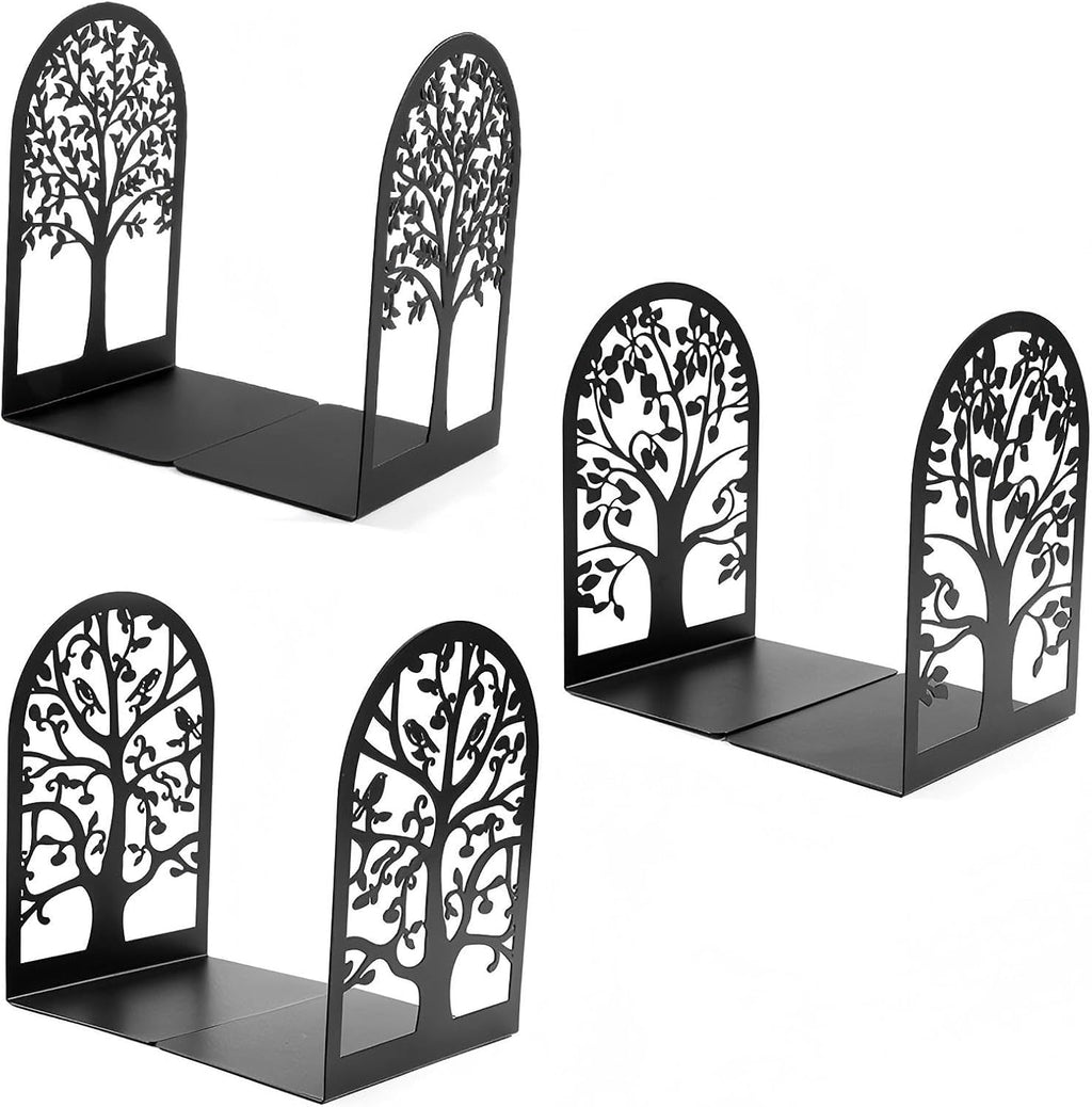 Tree of Life Heavy Duty Black Metal Bookends Office Decor Shelf Organizer