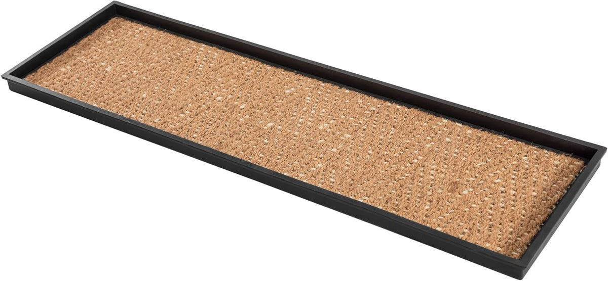 Anji Mountain Heavy Duty Waterproof Rubber Shoe Storage Mat Organizer/Boot Storage Multi Use for Entryway with Coir, Tan and Khaki Insert, Fits 4 Pair (46.5" Wide)