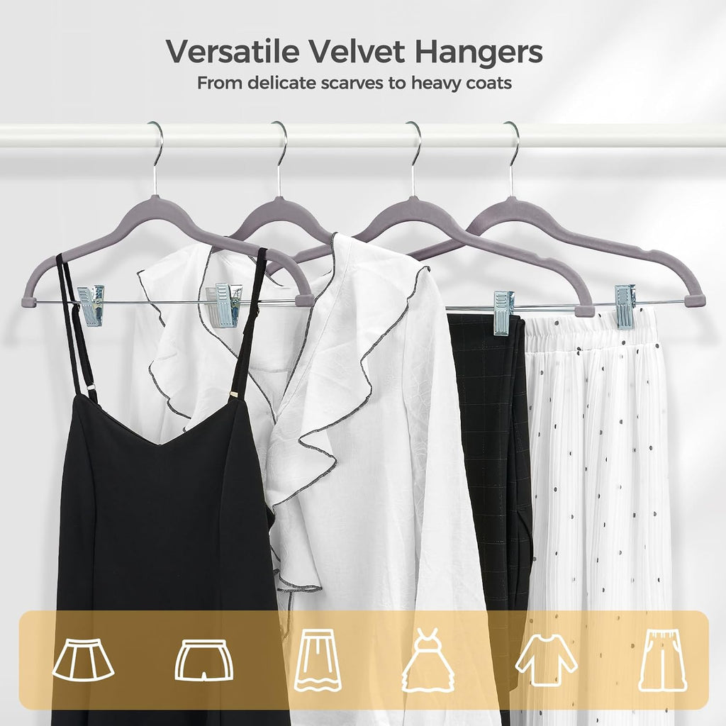 HOUSE DAY Velvet Pant Hangers with Adjudtable Clips 10 Pack, Gray