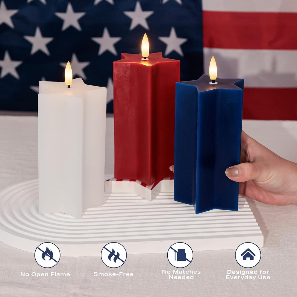 4th of July Flameless Candles with Remote, Red White and Blue LED Candles